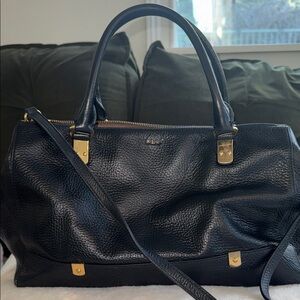 Lauren Ralph Lauren Black Leather Crossbody Satchel with Gold Hardware